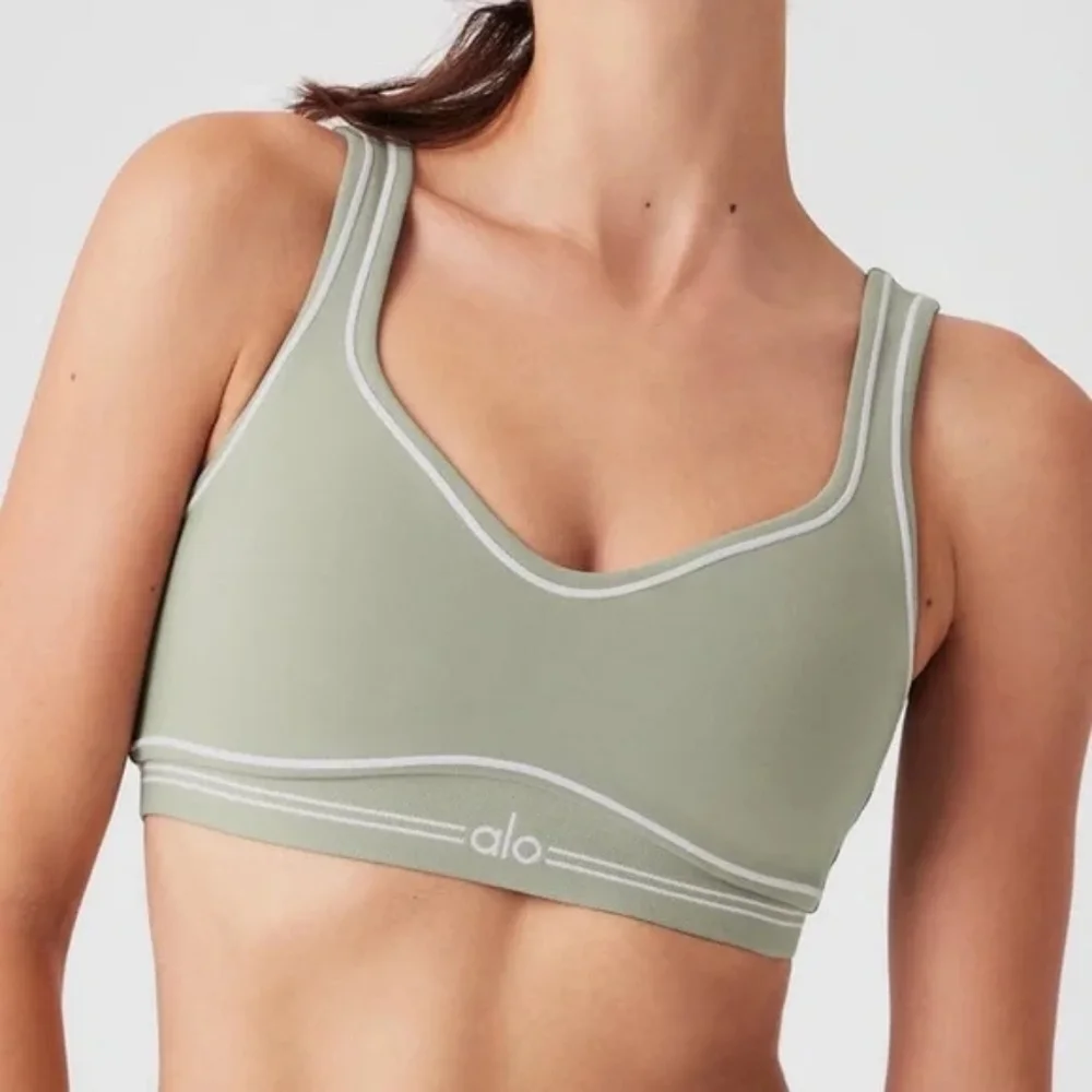 Alo Yoga Airbrush Heart Throb Bra Limestone Medium - Picture 1 of 8
